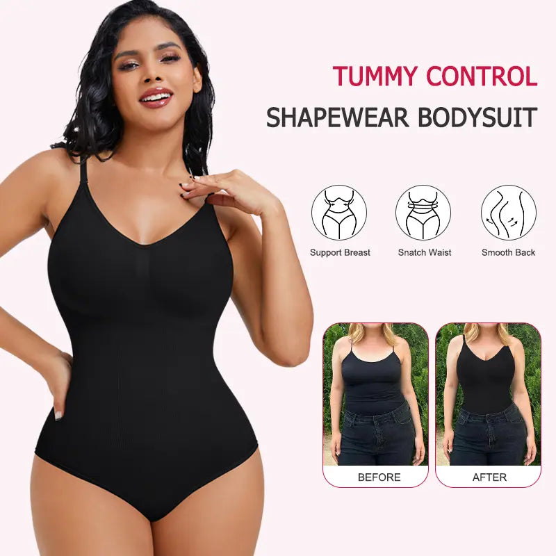 "Women's V-Neck Tummy Control Shapewear Bodysuit for Body Shaping and Hip Lift"