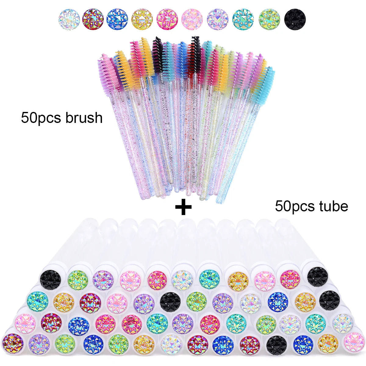 50Pcs Eyelash Brush Tubes with Crystal Lash Mascara Wands Eyebrow Comb Spoolies Container Lash Brush Applicators Makeup Tools