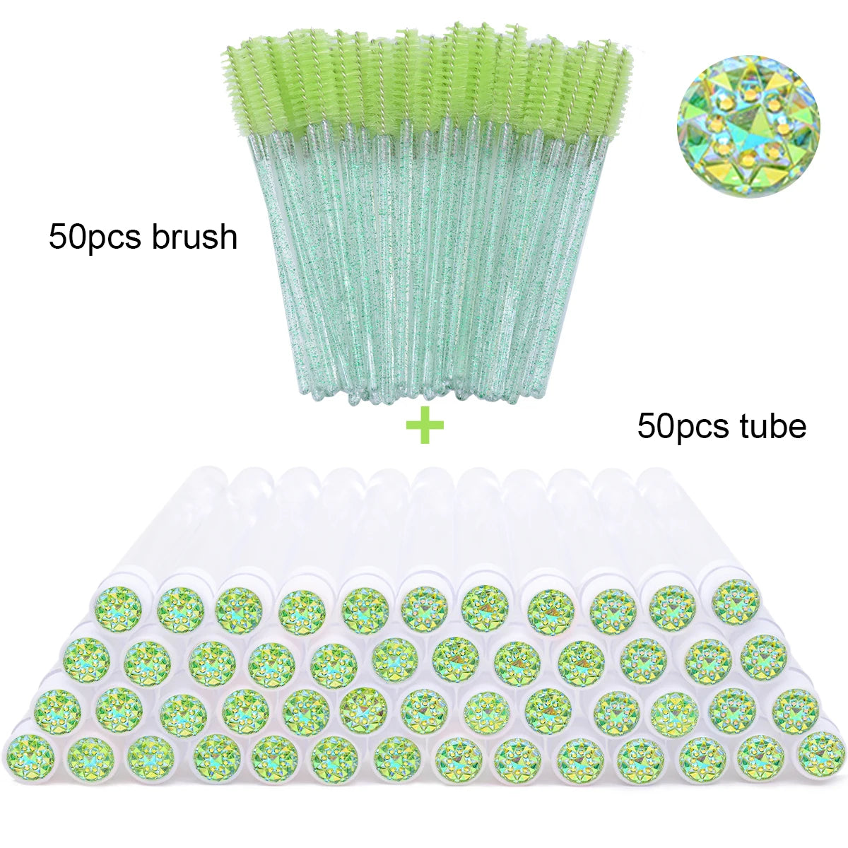 50Pcs Eyelash Brush Tubes with Crystal Lash Mascara Wands Eyebrow Comb Spoolies Container Lash Brush Applicators Makeup Tools