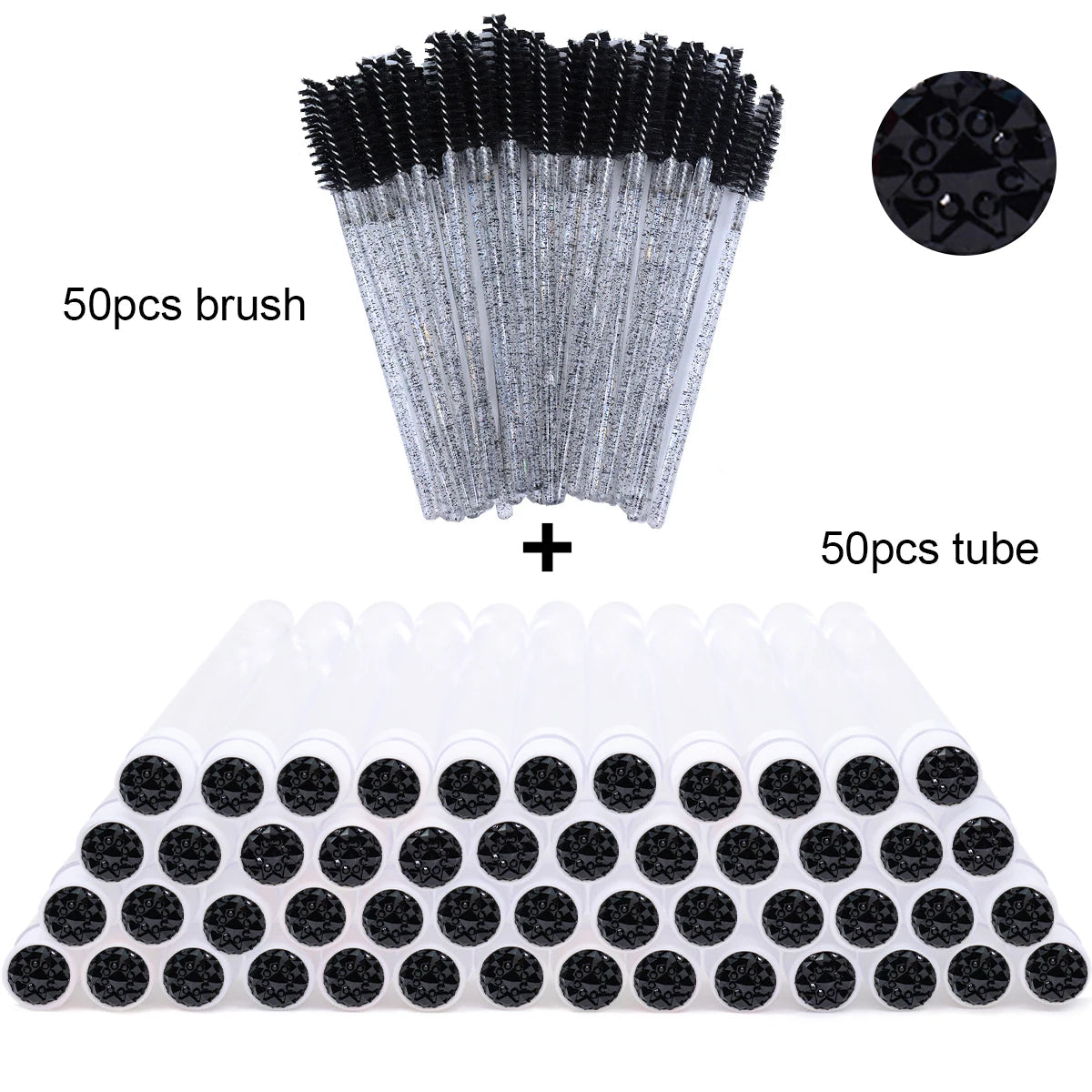 50Pcs Eyelash Brush Tubes with Crystal Lash Mascara Wands Eyebrow Comb Spoolies Container Lash Brush Applicators Makeup Tools