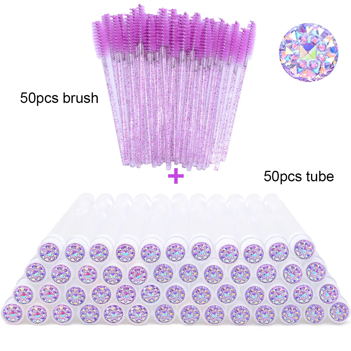 50Pcs Eyelash Brush Tubes with Crystal Lash Mascara Wands Eyebrow Comb Spoolies Container Lash Brush Applicators Makeup Tools